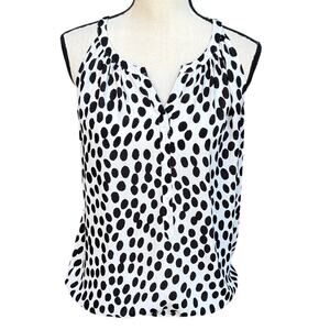 LOFT Spotted Sleeveless Bubble Hem Tank Top Women's Small Black White Polka Dot